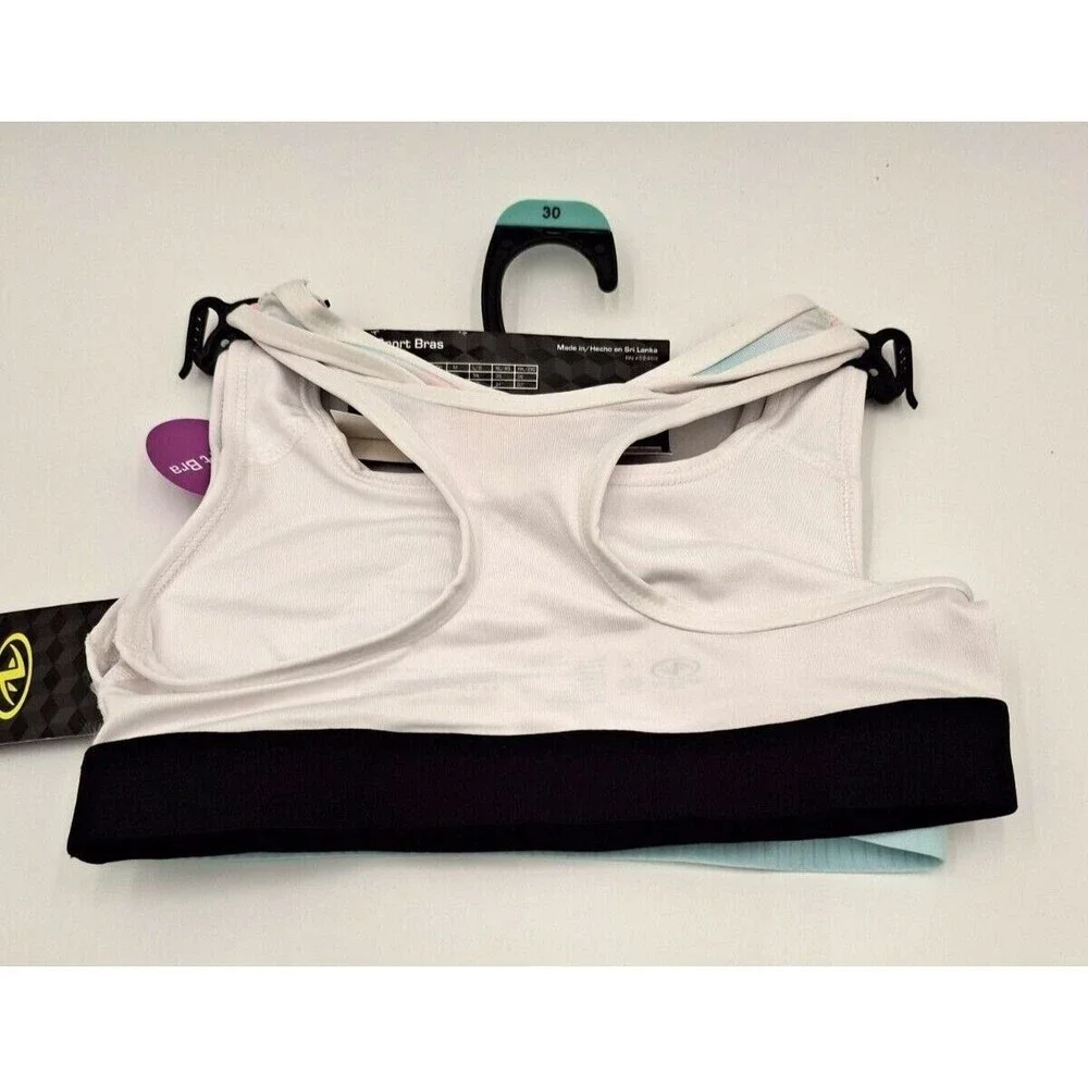 NWT Athletic Works Girls Racerback Sports Bra 2 Pack Size 30 Multicolor White